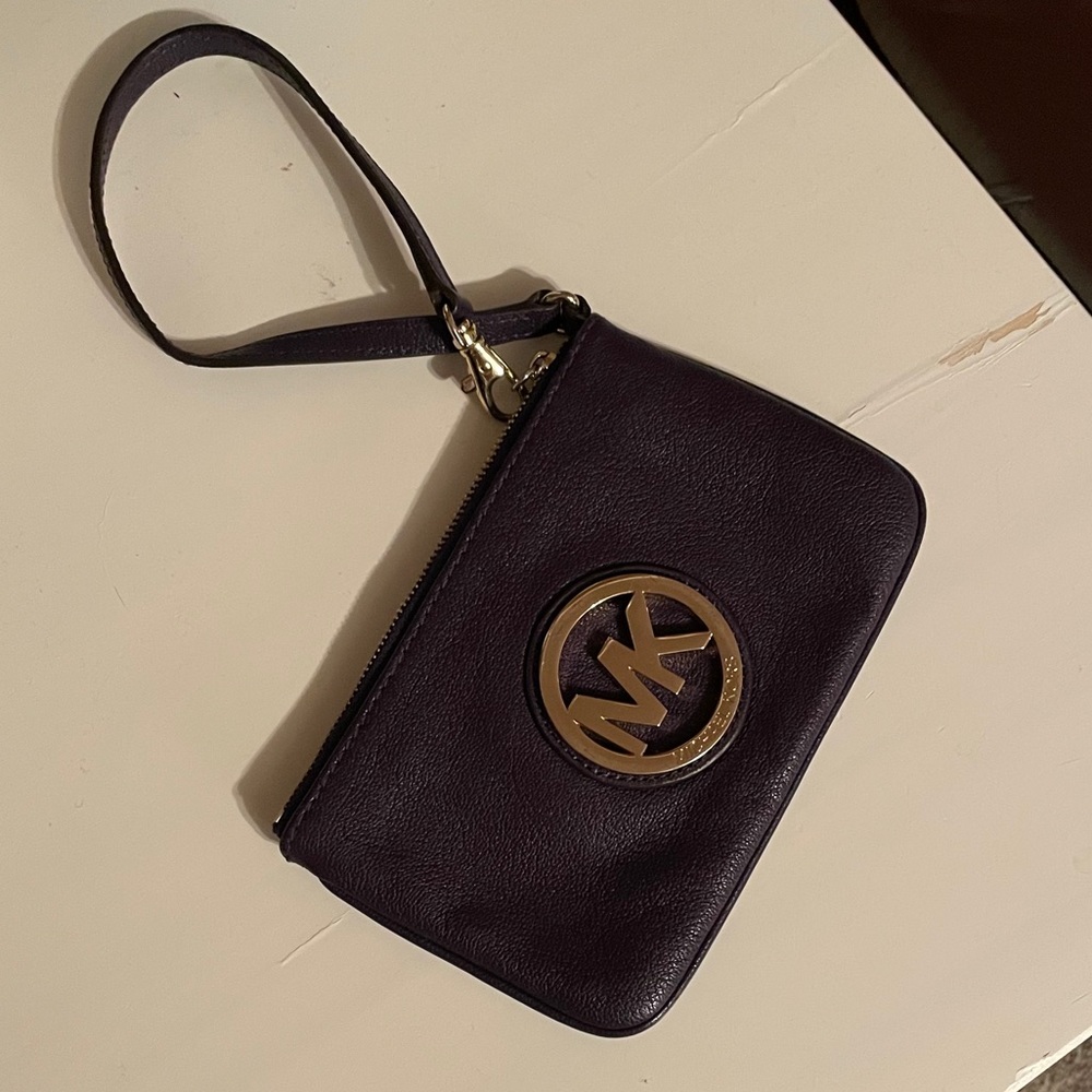 Michael Kors clutch purple gold zipper purse bag